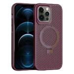For iPhone 12 Pro Max Skin Feel PC+TPU Cooling Magnetic Magsafe Phone Case with Stand(Wine Red)