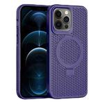 For iPhone 12 Pro Max Skin Feel PC+TPU Cooling Magnetic Magsafe Phone Case with Stand(Purple)