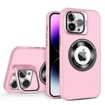 For iPhone 14 Pro Max Skin Feel Magnifier MagSafe Lens Holder Phone Case(Pink)