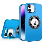 For iPhone 12 Skin Feel Magnifier MagSafe Lens Holder Phone Case(Light Blue)