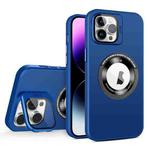 For iPhone 12 Pro Skin Feel Magnifier MagSafe Lens Holder Phone Case(Royal Blue)