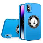 For iPhone XS Max Skin Feel Magnifier MagSafe Lens Holder Phone Case(Light Blue)