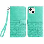 For iPhone 14 / 13 Rhombic Texture Leather Phone Case with Lanyard(Green)