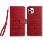 For iPhone 11 Pro Rhombic Texture Leather Phone Case with Lanyard(Red)