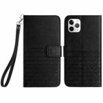 For iPhone 11 Pro Rhombic Texture Leather Phone Case with Lanyard(Black)