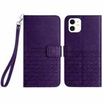 For iPhone 11 Rhombic Texture Leather Phone Case with Lanyard(Purple)