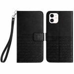 For iPhone 11 Rhombic Texture Leather Phone Case with Lanyard(Black)