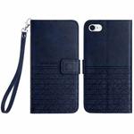 For iPhone SE 2022 / 2020 /8/7 Rhombic Texture Leather Phone Case with Lanyard(Blue)