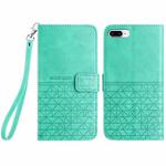 For iPhone 8 Plus / 7 Plus Rhombic Texture Leather Phone Case with Lanyard(Green)