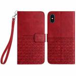 For iPhone X / XS Rhombic Texture Leather Phone Case with Lanyard(Red)