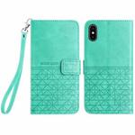 For iPhone X / XS Rhombic Texture Leather Phone Case with Lanyard(Green)