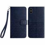 For iPhone X / XS Rhombic Texture Leather Phone Case with Lanyard(Blue)