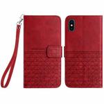 For iPhone XS Max Rhombic Texture Leather Phone Case with Lanyard(Red)