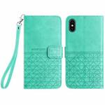 For iPhone XS Max Rhombic Texture Leather Phone Case with Lanyard(Green)