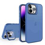 For iPhone 15 Pro Max Skin Feel Lens Holder Translucent Phone Case(Royal Blue)