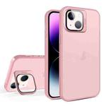 For iPhone 15 Plus Skin Feel Lens Holder Translucent Phone Case(Pink)