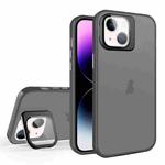 For iPhone 15 Plus Skin Feel Lens Holder Translucent Phone Case(Black)