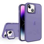 For iPhone 15 Skin Feel Lens Holder Translucent Phone Case(Dark Purple)