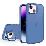 For iPhone 14 Plus Skin Feel Lens Holder Translucent Phone Case(Royal Blue)