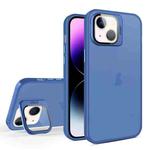 For iPhone 14 Skin Feel Lens Holder Translucent Phone Case(Royal Blue)