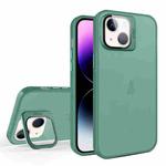 For iPhone 14 Skin Feel Lens Holder Translucent Phone Case(Green)