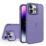 For iPhone 14 Pro Max Skin Feel Lens Holder Translucent Phone Case(Dark Purple)