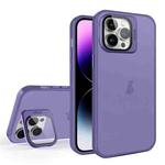 For iPhone 13 Pro Skin Feel Lens Holder Translucent Phone Case(Dark Purple)