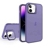For iPhone 12 Skin Feel Lens Holder Translucent Phone Case(Dark Purple)