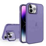 For iPhone 12 Pro Skin Feel Lens Holder Translucent Phone Case(Dark Purple)