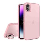 For iPhone X / XS Skin Feel Lens Holder Translucent Phone Case(Pink)