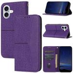 For iPhone 16 Woven Texture Stitching Magnetic Leather Phone Case(Purple)