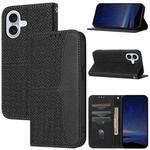 For iPhone 16 Woven Texture Stitching Magnetic Leather Phone Case(Black)