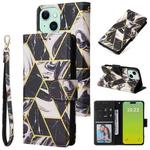 For iPhone 15 Plus Marble Bronzing Stitching Leather Phone Case(Black)