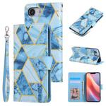 For iPhone 16e Marble Bronzing Stitching Leather Phone Case(Blue)