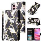 For iPhone 17 Marble Bronzing Stitching Leather Phone Case(Black)
