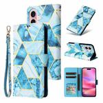 For iPhone 17 Marble Bronzing Stitching Leather Phone Case(Blue)