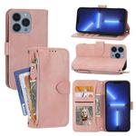 For iPhone 15 Pro Oil Skin Zipper Wallet Leather Phone Case(Pink)