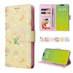 For iPhone 15 Plus Bronzing Painting RFID Leather Case(Yellow Daisy)