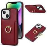 For iPhone 14 Plus Ring Card  Litchi Leather Back Phone Case(Red)