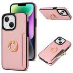 For iPhone 14 Plus Ring Card  Litchi Leather Back Phone Case(Pink)