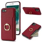 For iPhone SE 2022 / 2020 / 8 / 7 Ring Card  Litchi Leather Back Phone Case(Red)