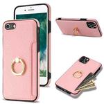 For iPhone SE 2022 / 2020 / 8 / 7 Ring Card  Litchi Leather Back Phone Case(Pink)