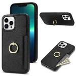 For iPhone 13 Pro Max Ring Card  Litchi Leather Back Phone Case(Black)