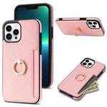 For iPhone 13 Pro Max Ring Card  Litchi Leather Back Phone Case(Pink)