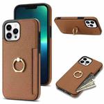 For iPhone 13 Pro Ring Card  Litchi Leather Back Phone Case(Brown)