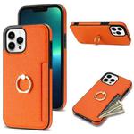 For iPhone 12 Pro Ring Card  Litchi Leather Back Phone Case(Orange)