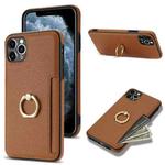 For iPhone 11 Pro Max Ring Card  Litchi Leather Back Phone Case(Brown)