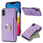 For iPhone XS Max Ring Card  Litchi Leather Back Phone Case(Purple)