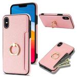 For iPhone XS Max Ring Card  Litchi Leather Back Phone Case(Pink)