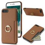 For iPhone 8 Plus / 7 Plus Ring Card  Litchi Leather Back Phone Case(Brown)